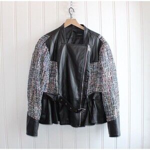 Lane Bryant Faux Leather Tweed Moto Jacket Peplum Sequin Plus Size 22/24